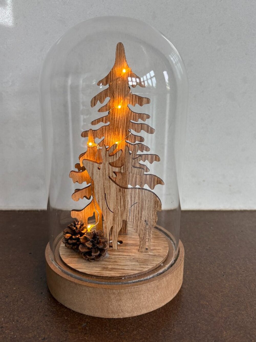 New Winter Scene Cloche with Wooden Figures.